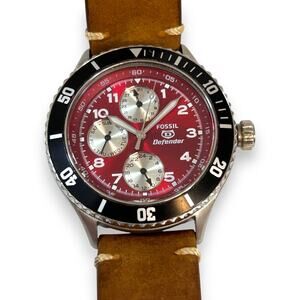 Fossil Defender Mens Watch Red Dial DEC1008 Multifunction Quartz 40mm